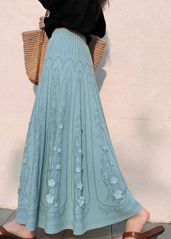 Women Blue Floral Elastic Waist A Line Skirts - Image 5
