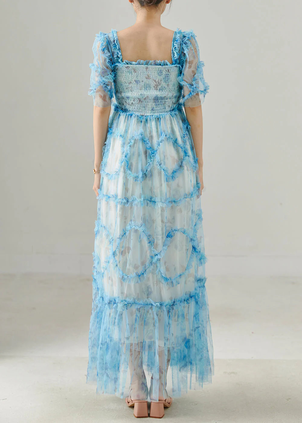 Women Blue Ruffled Patchwork Tulle Dresses Summer - Image 4