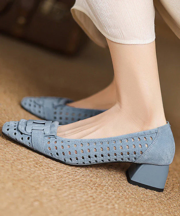 Women Blue Sandals Hollow Out Chunky Sandals - Image 4
