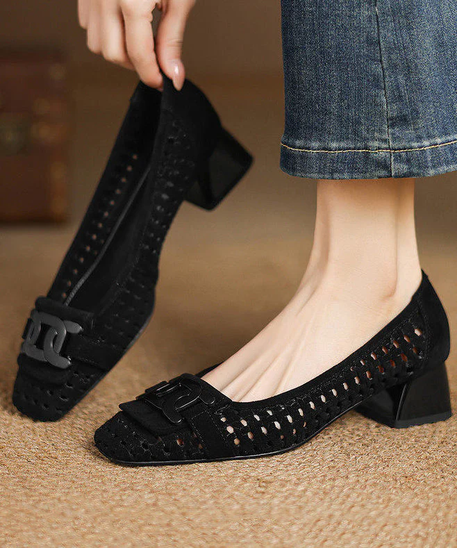 Women Blue Sandals Hollow Out Chunky Sandals - Image 5