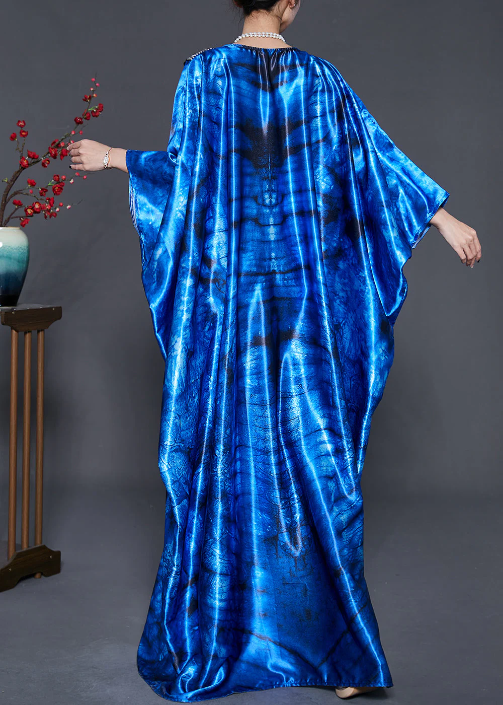 Women Blue Sequins Tie Dye Silk Holiday Dress Summer - Image 4
