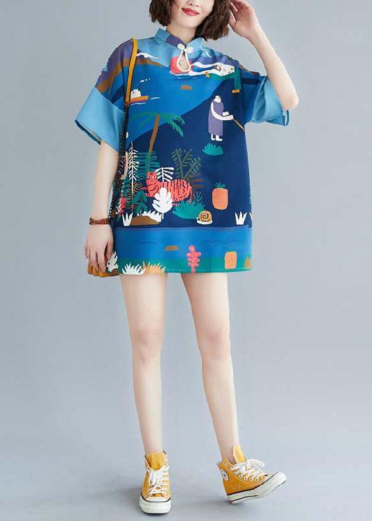 Women Blue Stand Print Shift Dresses Summer - Image 2