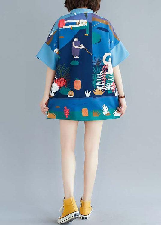 Women Blue Stand Print Shift Dresses Summer - Image 4