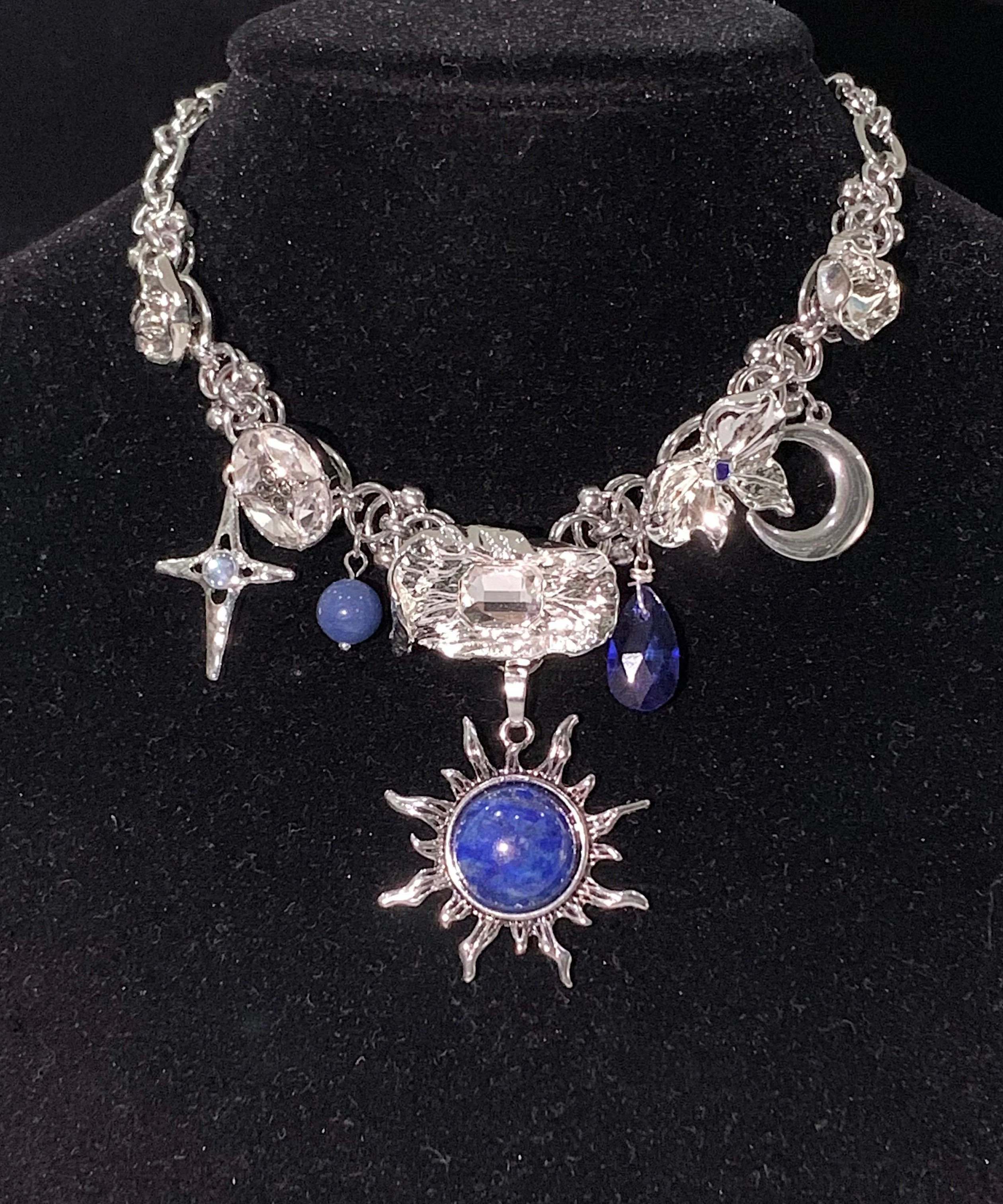 Women Blue Sun Zircon Moon Alloy Pendant Choker - Image 5