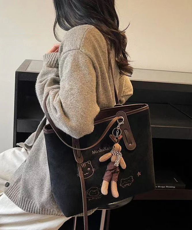 Women Brown Cute Cat Embroidered Faux Leather Shoulder Bags - Image 3