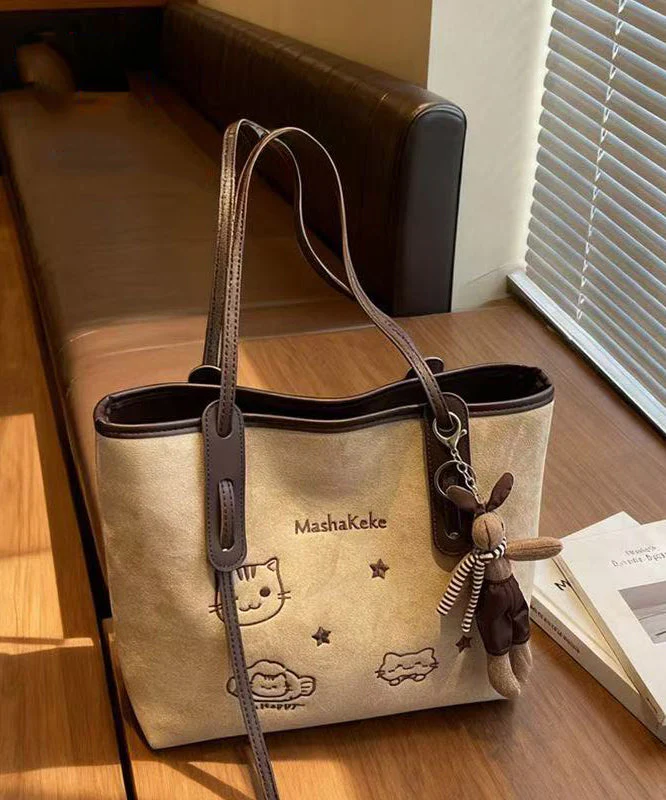 Women Brown Cute Cat Embroidered Faux Leather Shoulder Bags - Image 4