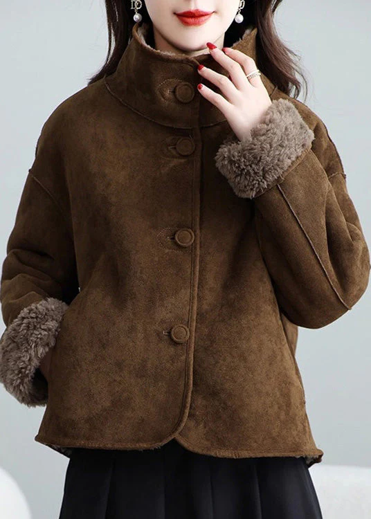 Women Brown Wear On Both Sides Leather And Fur Coat Winter - Image 3