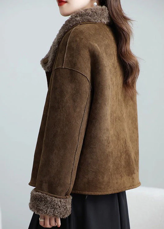 Women Brown Wear On Both Sides Leather And Fur Coat Winter - Image 5
