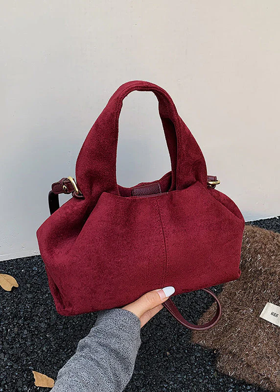Women Camel Solid Durable Faux Suede Tote Handbag - Image 3