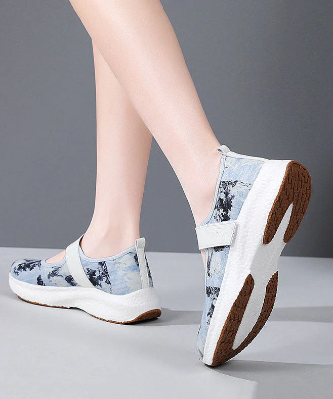 Women Casual Blue Denim Fabric Print Flat Feet Shoes Buckle Strap - Image 5