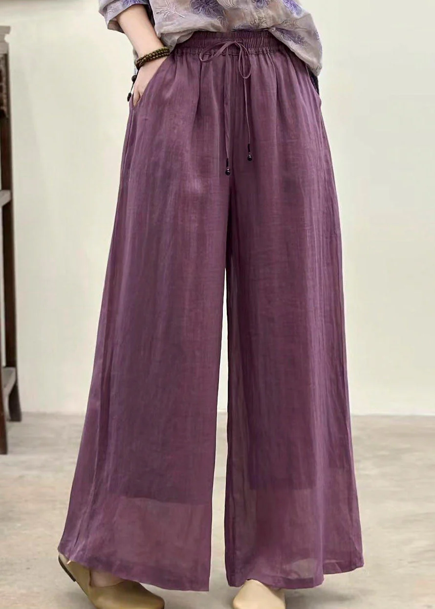 Women Casual Yellow Pockets Elastic Waist Linen Pants Summer - Image 4