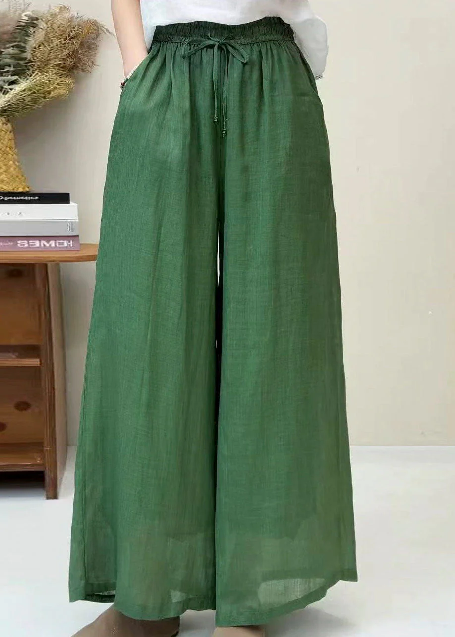 Women Casual Yellow Pockets Elastic Waist Linen Pants Summer - Image 5