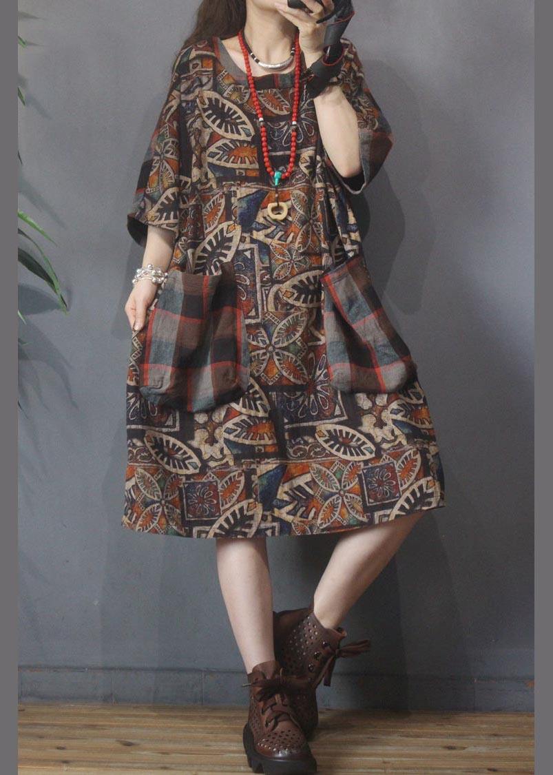 Women Chocolate Print Cotton Dress Patchwork Summer Dress