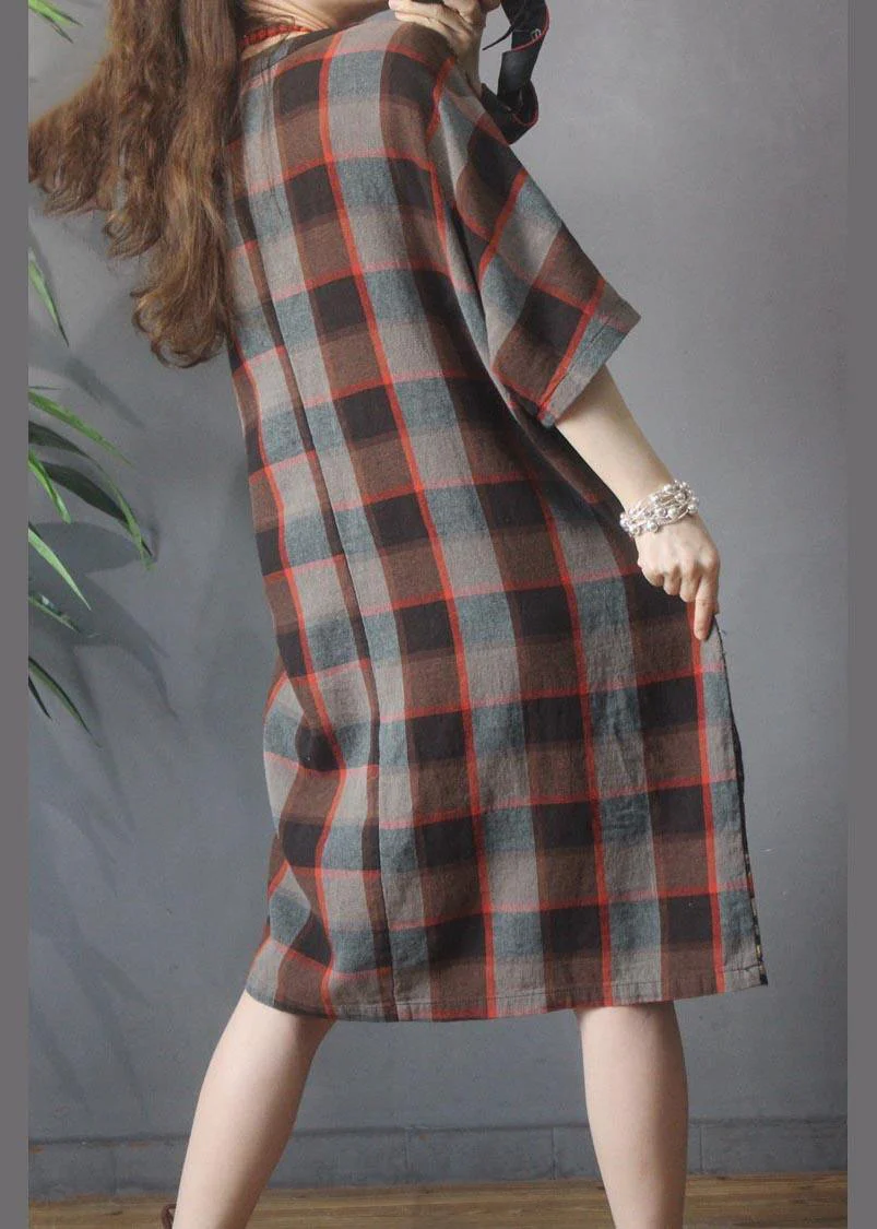 Women Chocolate Print Cotton Dress Patchwork Summer Dress - Image 4