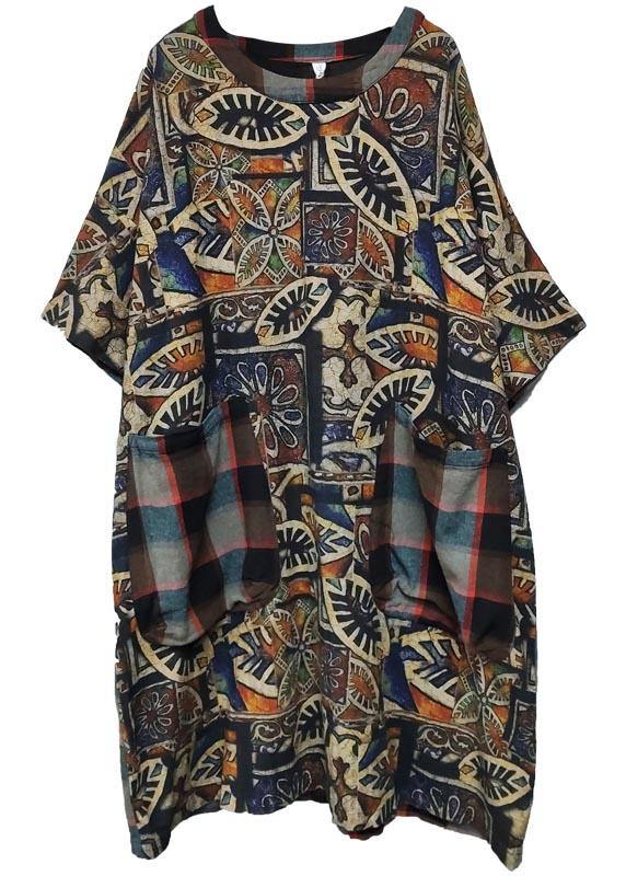 Women Chocolate Print Cotton Dress Patchwork Summer Dress - Image 5