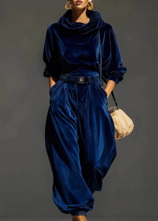Women Coffee Hooded Pockets Sweatshirt And Pants Silk Velvet Two Pieces Set Spring - Image 3