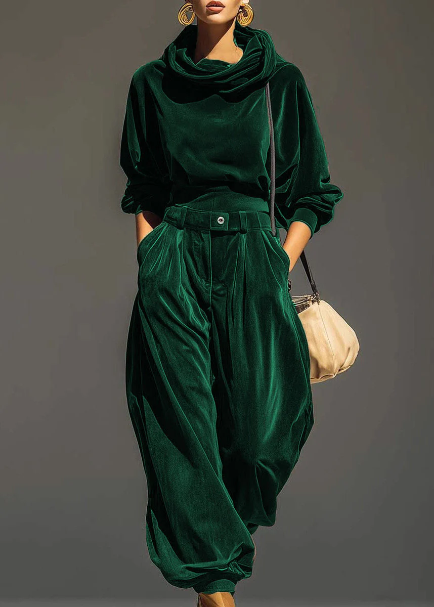 Women Coffee Hooded Pockets Sweatshirt And Pants Silk Velvet Two Pieces Set Spring - Image 4