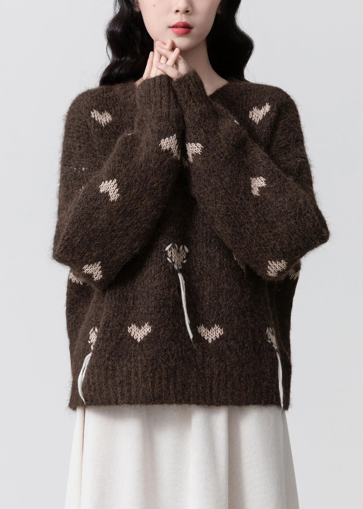 Women Coffee O Neck Jacquard Thick Knit Sweaters Winter - Image 3