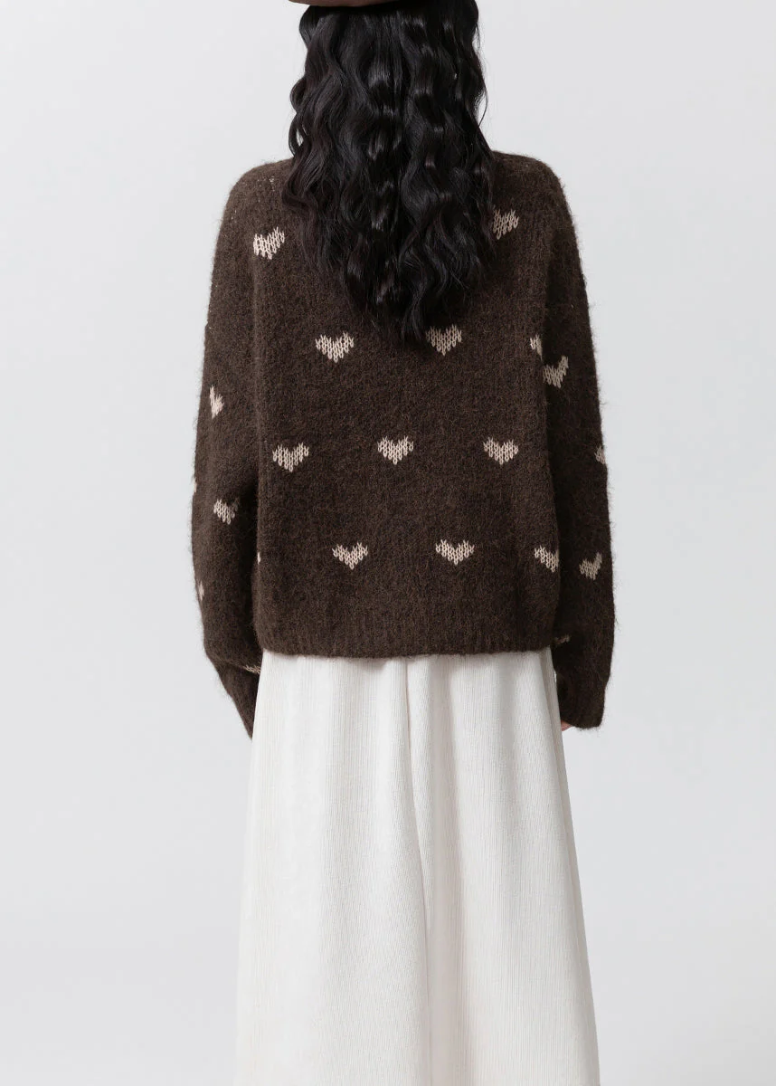 Women Coffee O Neck Jacquard Thick Knit Sweaters Winter - Image 5