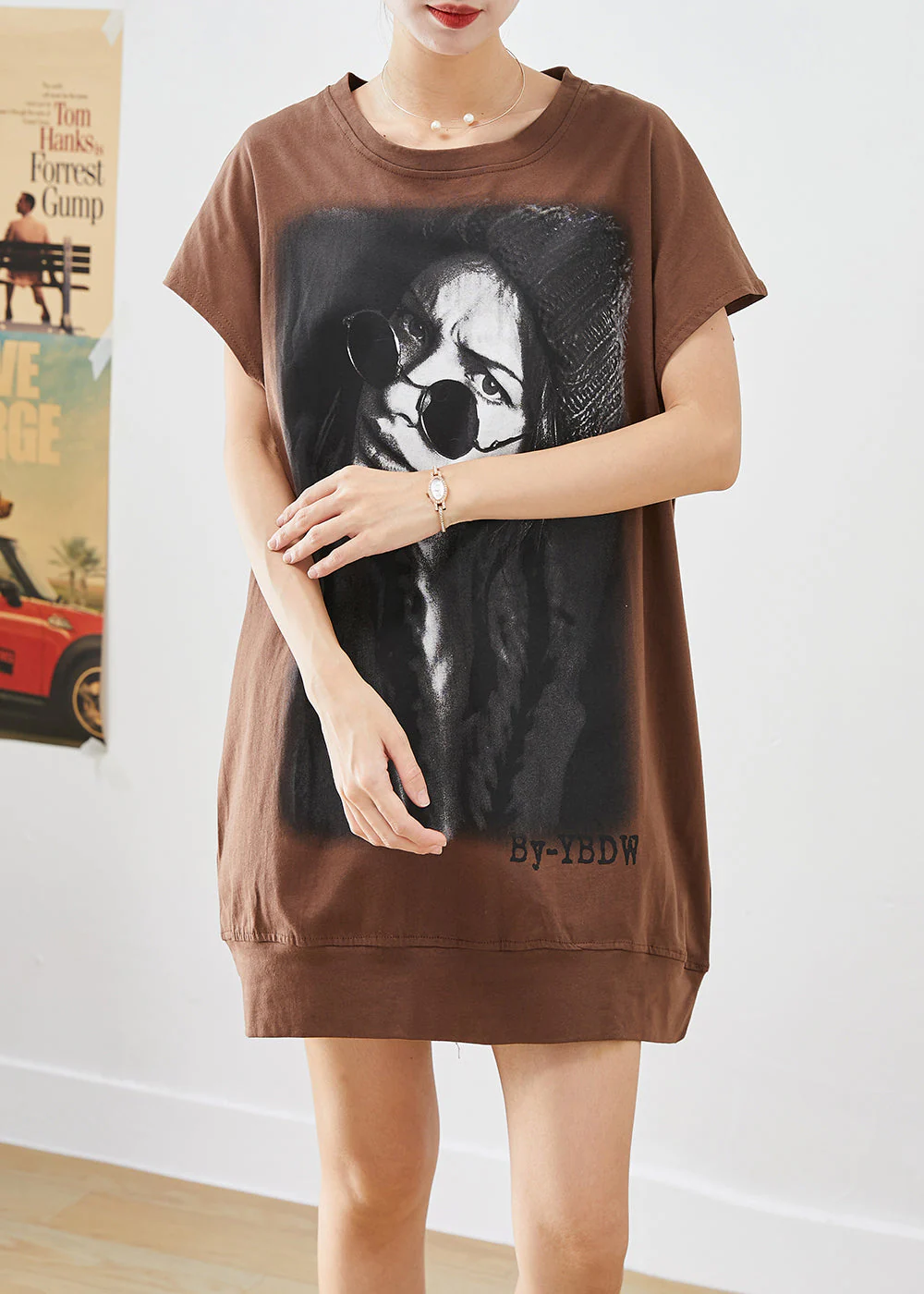 Women Coffee Oversized Print Cotton Maxi Dresses Summer - Image 2