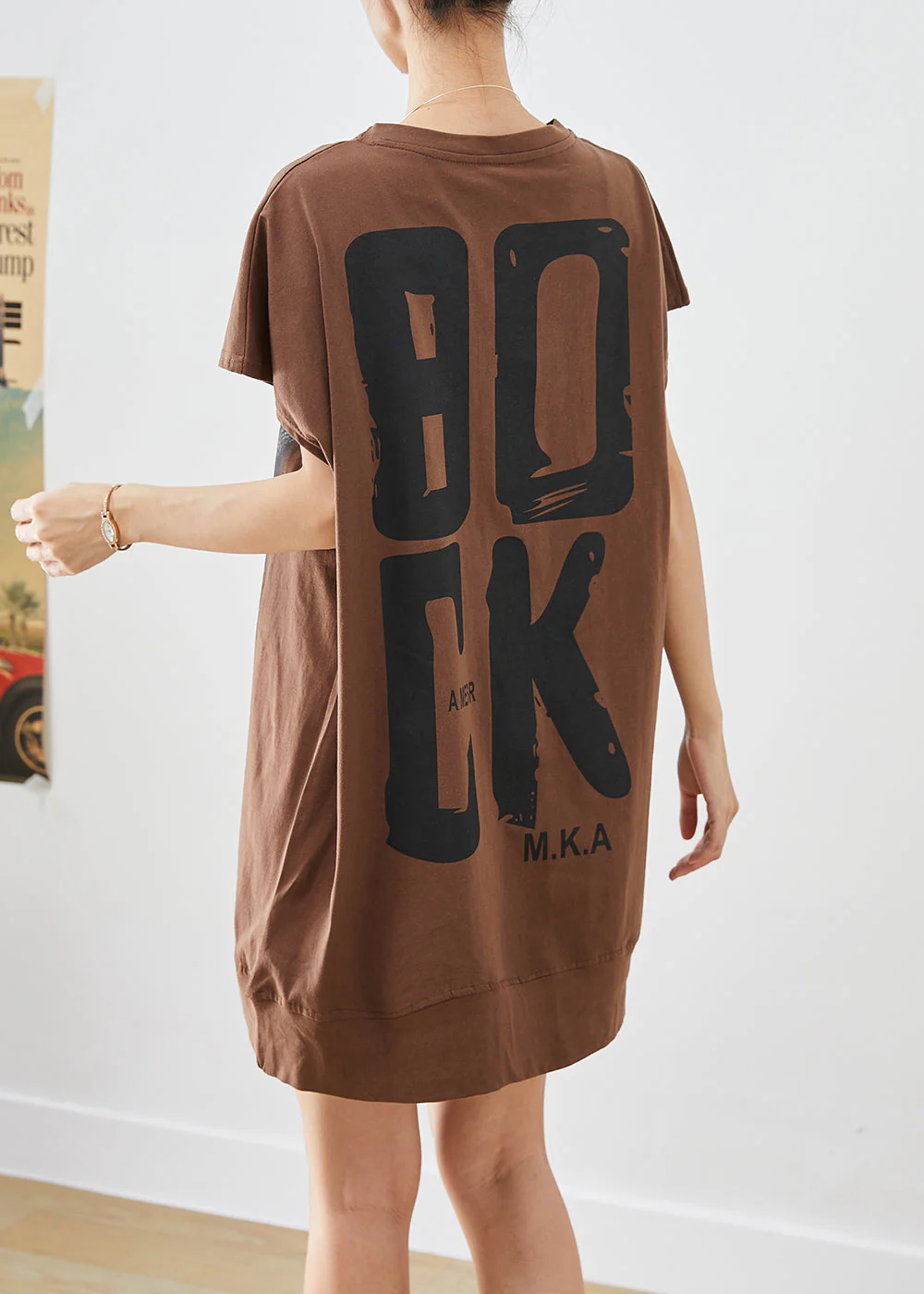 Women Coffee Oversized Print Cotton Maxi Dresses Summer - Image 4