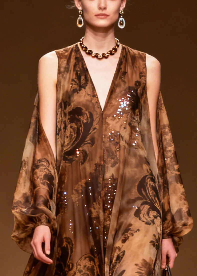 Women Coffee Print Sparkly Silk Vestidos Dresses Summer - Image 2