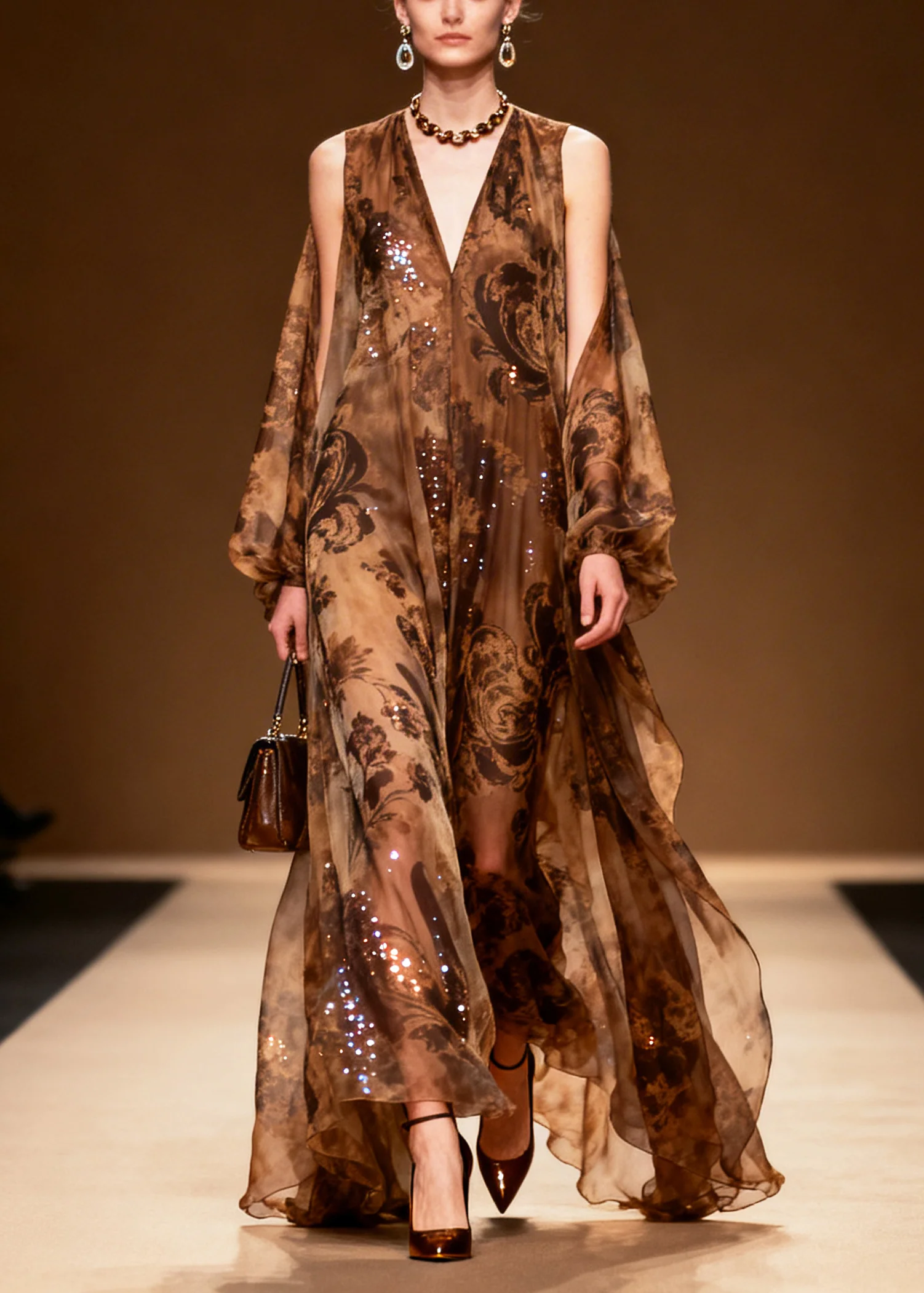 Women Coffee Print Sparkly Silk Vestidos Dresses Summer - Image 3