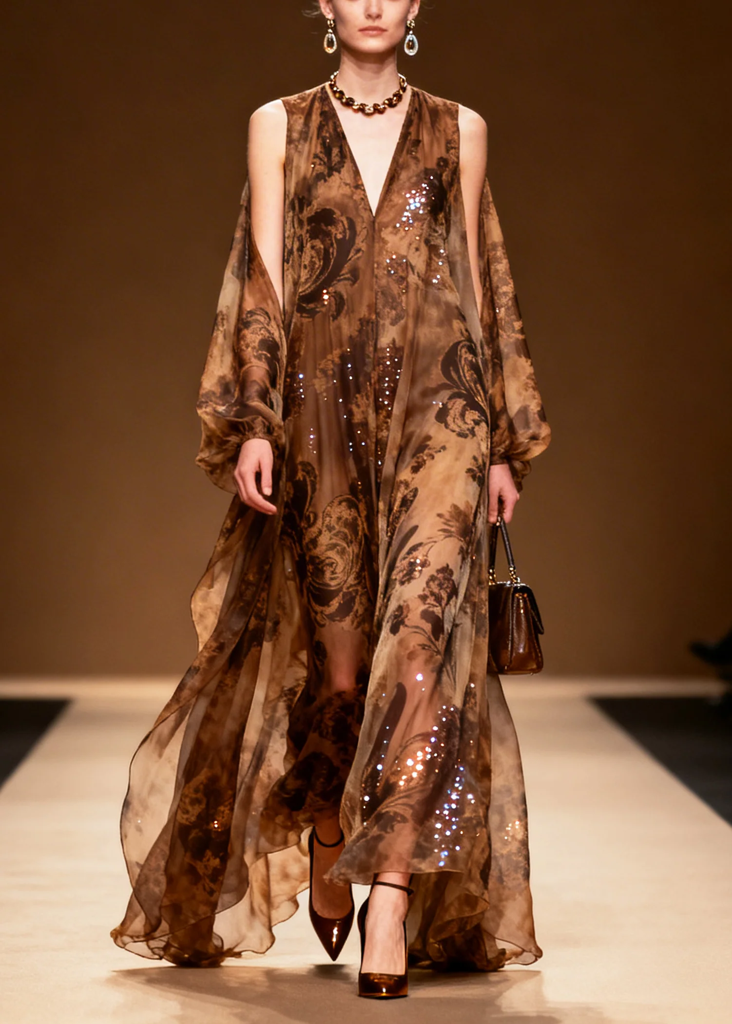 Women Coffee Print Sparkly Silk Vestidos Dresses Summer - Image 5