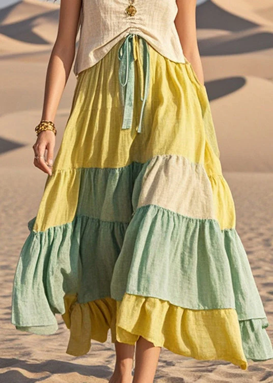 Women Colorblock Cinched Patchwork Cotton Dresses Summer - Image 4