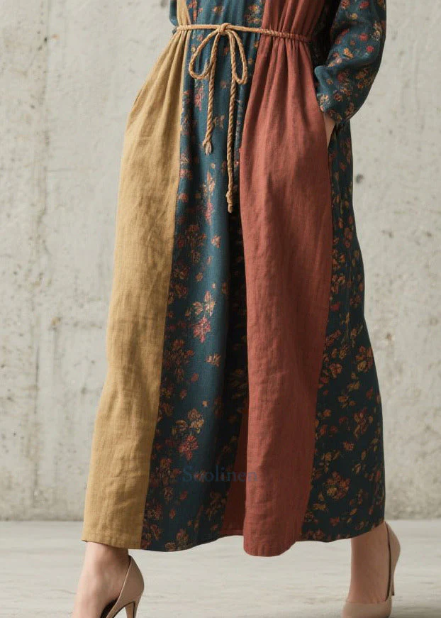 Women Colorblock Cinched Print Cotton Robe Dresses Fall - Image 4