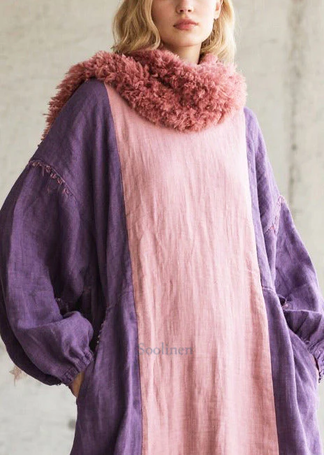 Women Colorblock Oversized Patchwork Cotton Vacation Dresses Fall - Image 2