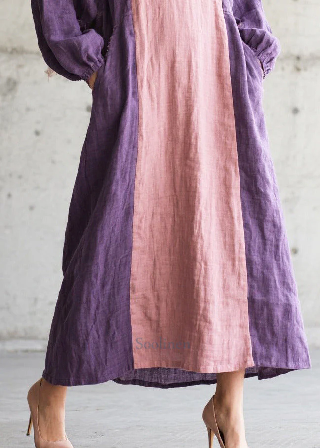 Women Colorblock Oversized Patchwork Cotton Vacation Dresses Fall - Image 4