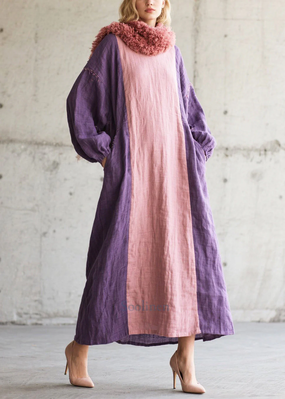 Women Colorblock Oversized Patchwork Cotton Vacation Dresses Fall - Image 5