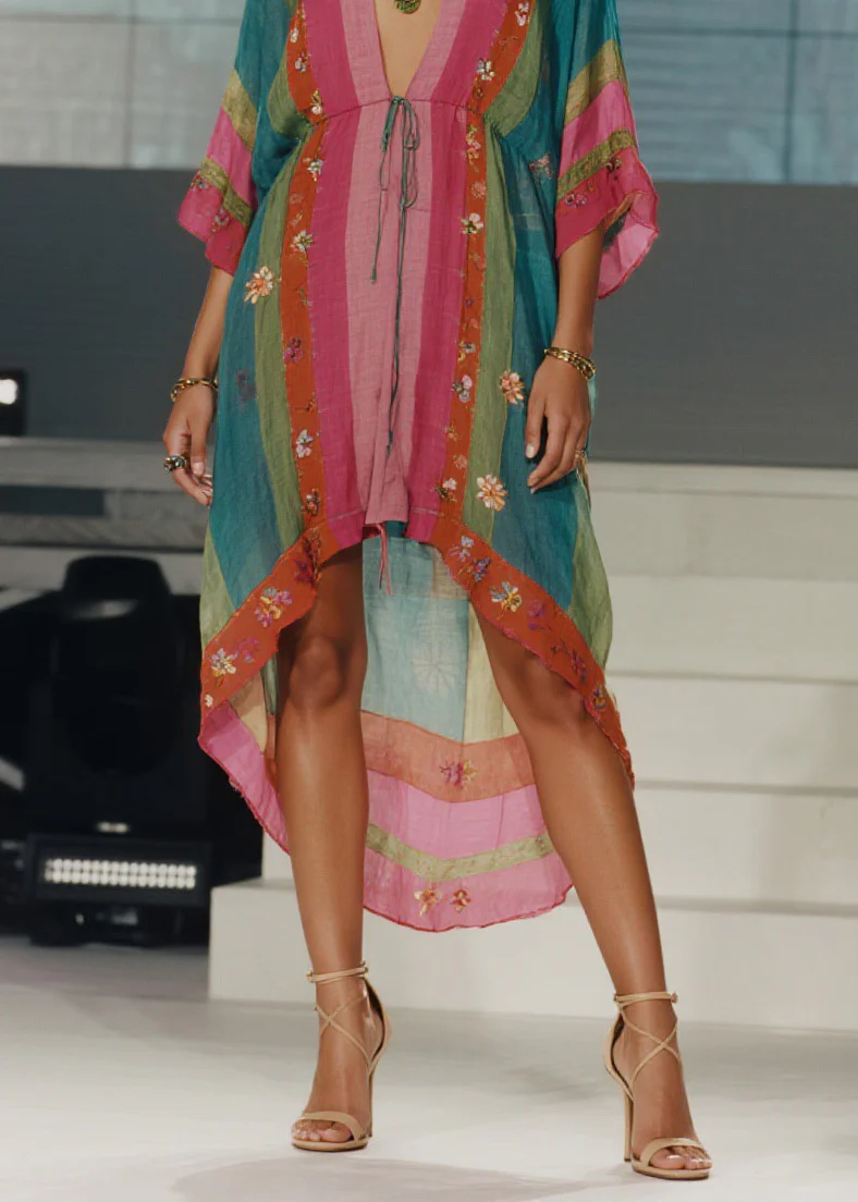 Women Colorblock Print Low High Design Cotton Dress Summer - Image 4