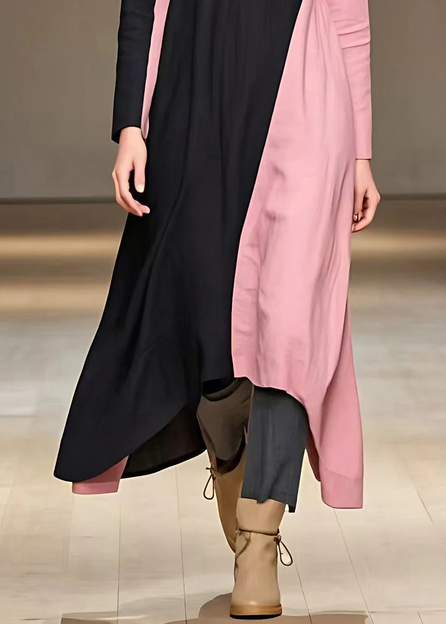 Women Colorblock Turtleneck Patchwork Button Long Dress Fall - Image 5