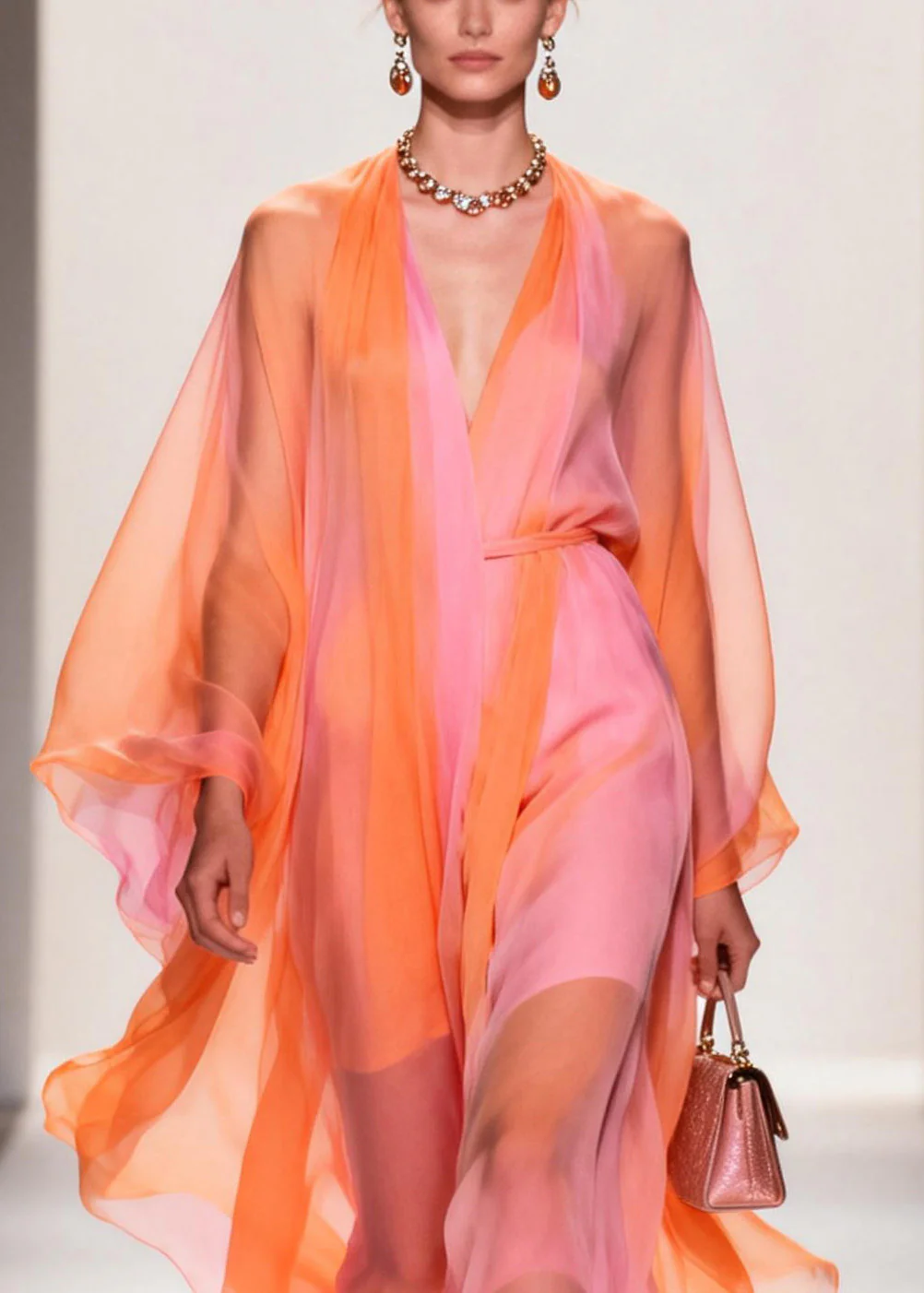 Women Colorblock V Neck Chiffon Holiday Dress Summer - Image 2