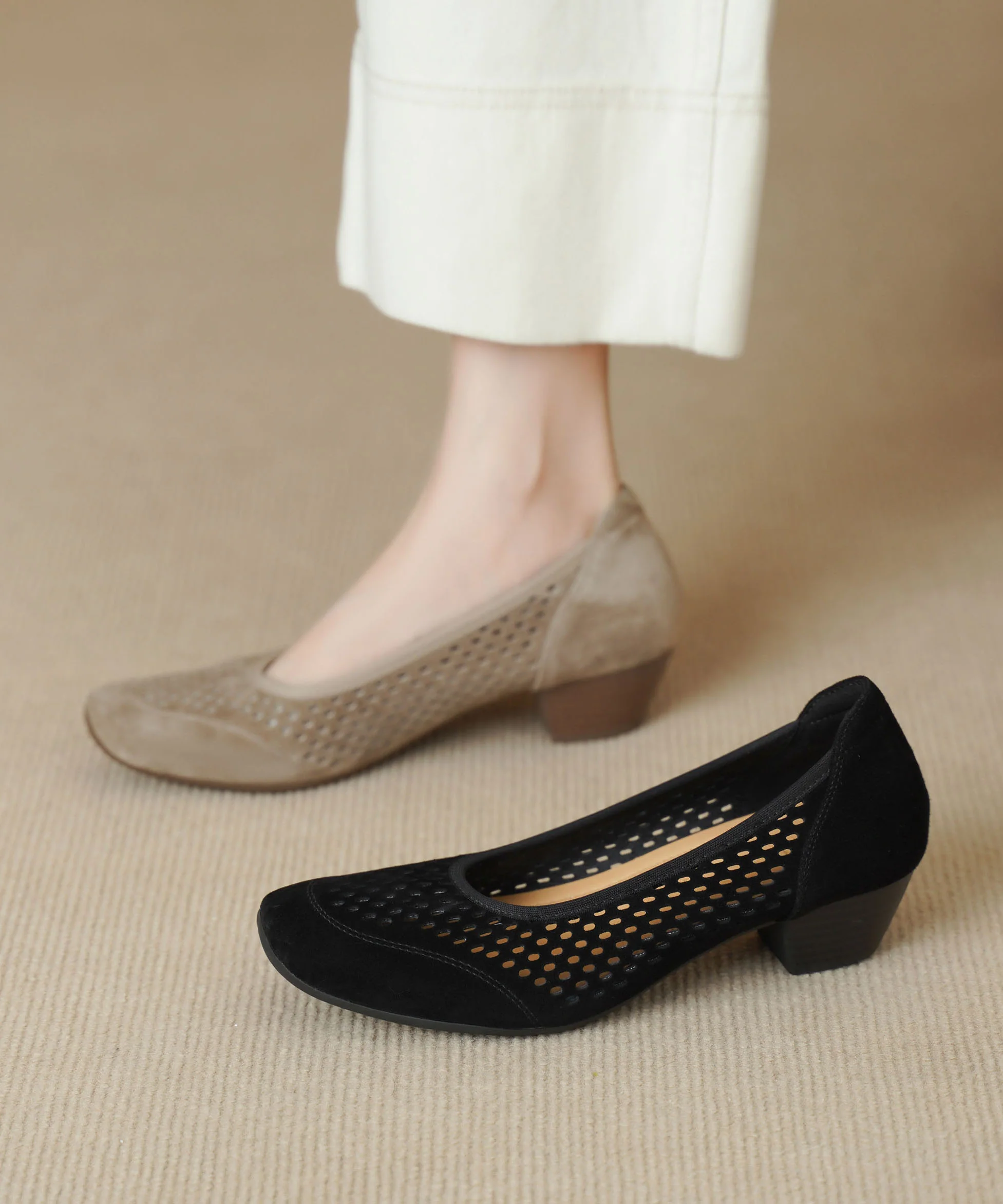 Women Comfortable Breathable Chunky Black Suede Shoes - Image 5