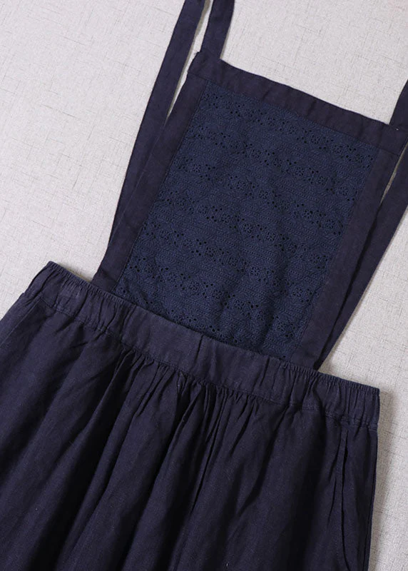 Women denim Blue Embroideried high waist Linen Dress Spring Casual Outfits - Image 2