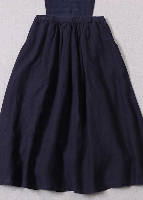 Women denim Blue Embroideried high waist Linen Dress Spring Casual Outfits - Image 3