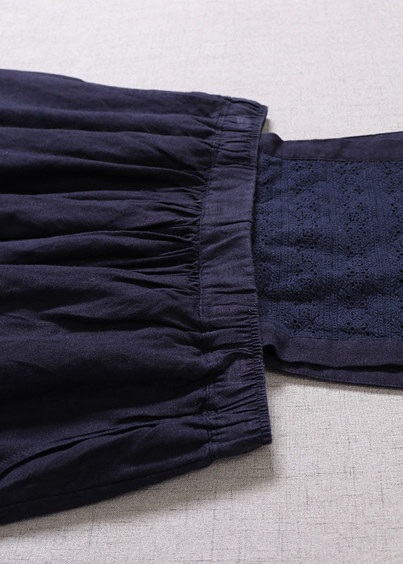 Women denim Blue Embroideried high waist Linen Dress Spring Casual Outfits - Image 4