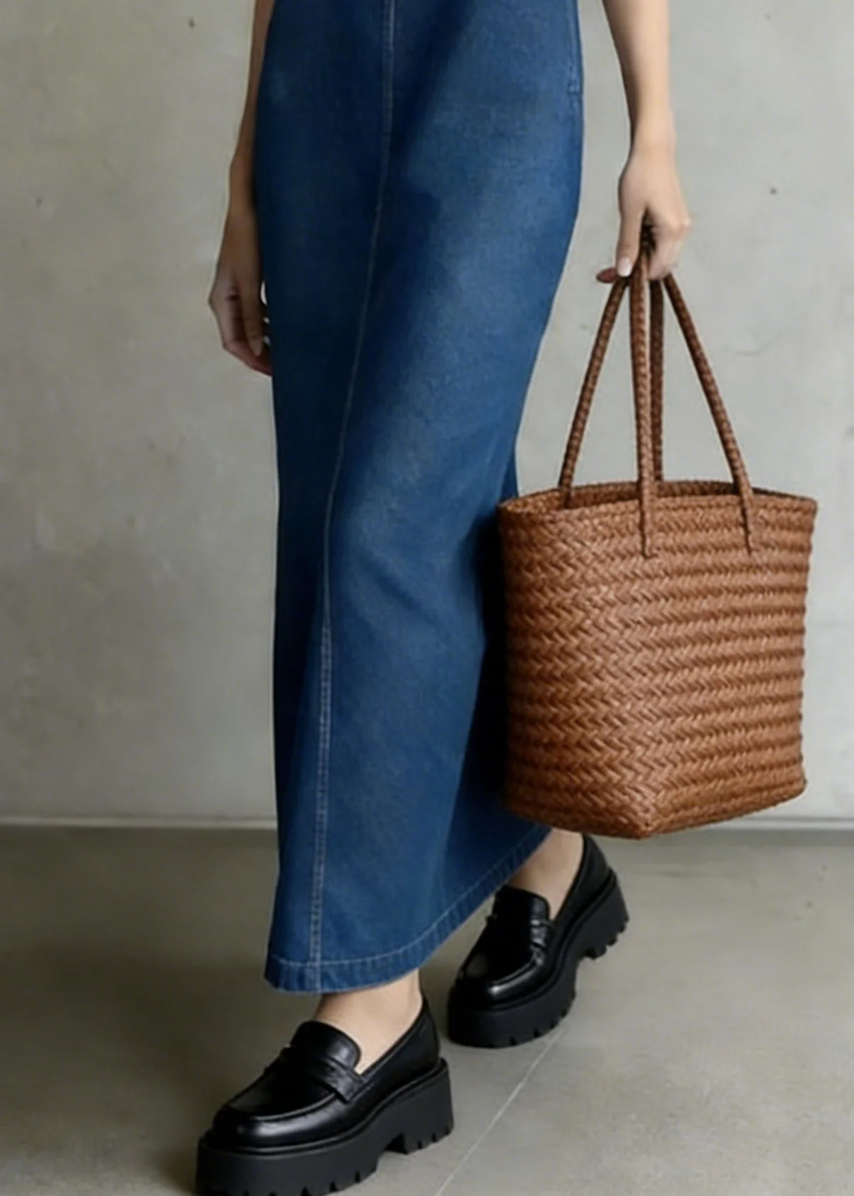 Women Denim Blue O-Neck Patchwork Long Dress Summer - Image 4