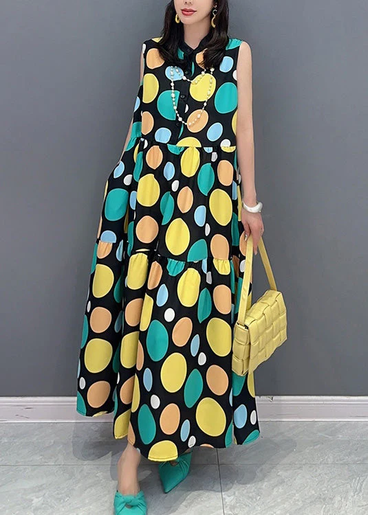 Women Dot Print Patchwork Maxi Dress Summer