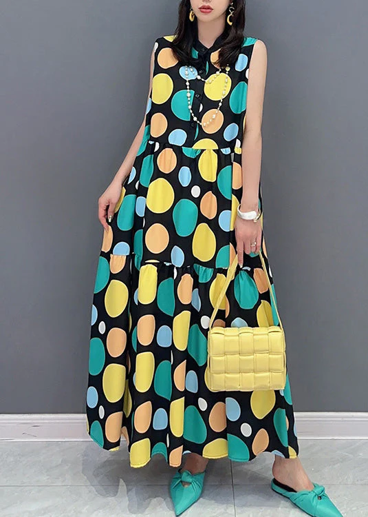 Women Dot Print Patchwork Maxi Dress Summer - Image 2