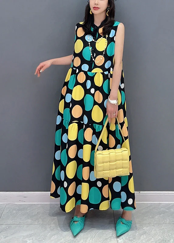 Women Dot Print Patchwork Maxi Dress Summer - Image 3