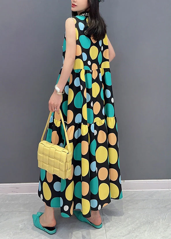 Women Dot Print Patchwork Maxi Dress Summer - Image 5