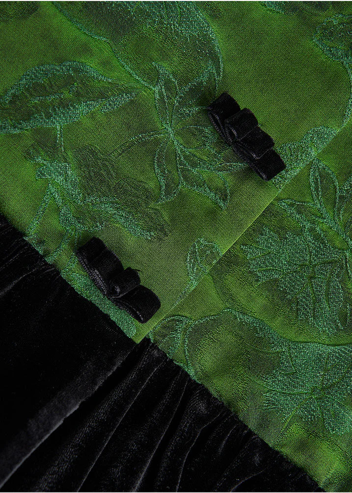 Women Dull Green Jacquard Patchwork Silk Velvet Vest Fall - Image 4