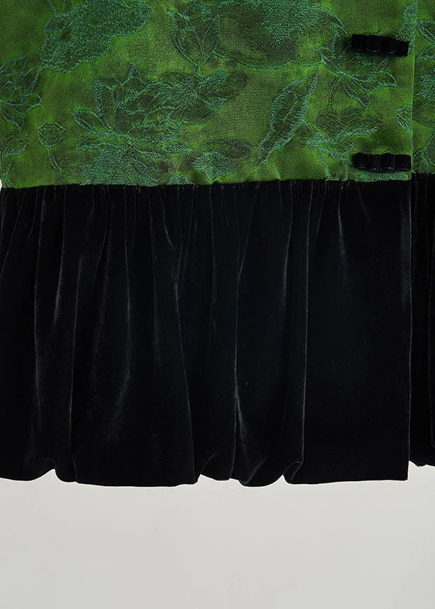Women Dull Green Jacquard Patchwork Silk Velvet Vest Fall - Image 5