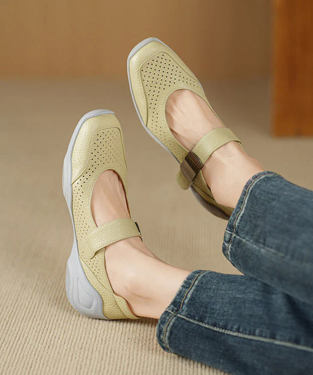Women Faux Leather Flat Shoes Buckle Strap Hollow Out Flat Feet Shoes - Image 4