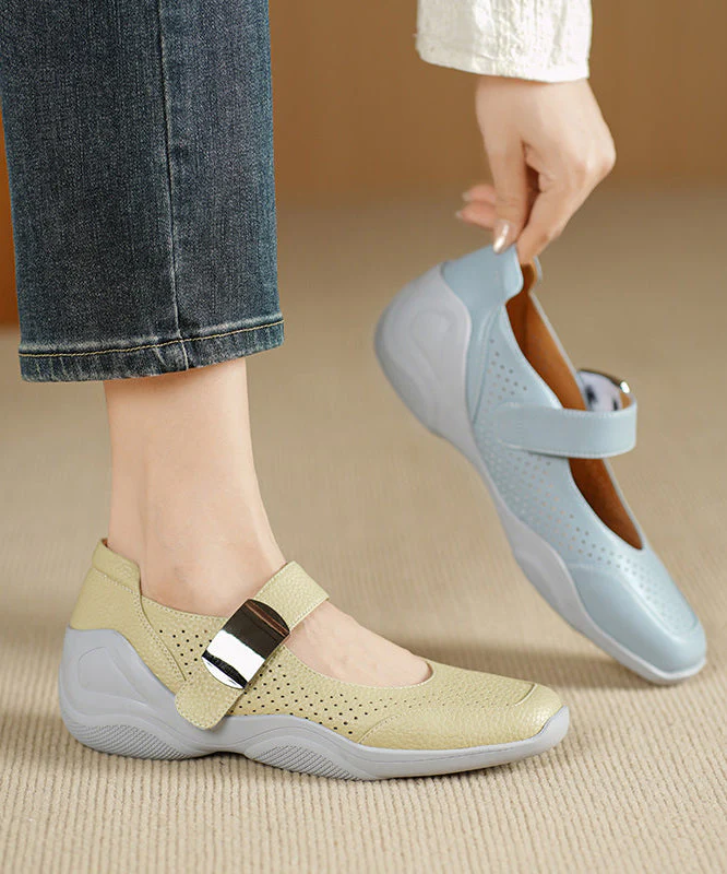 Women Faux Leather Flat Shoes Buckle Strap Hollow Out Flat Feet Shoes - Image 5