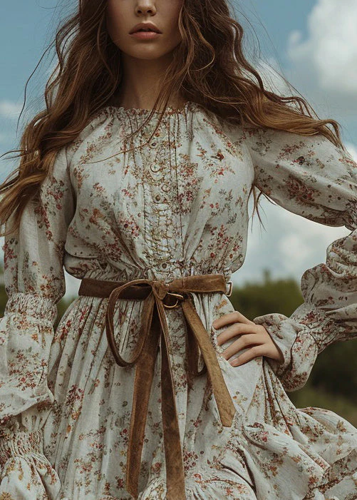 Women Floral Pastoral Style Ruffled Mini Dresses Long Sleeve - Image 2